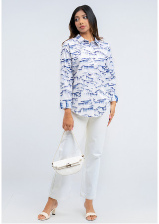 LISA BLUE PRINTED OFF WHITE BLOUSE 